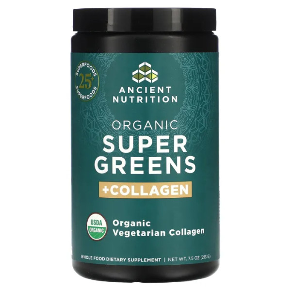Суперзелень органічна з колагеном, Organic Super Greens + Collagen, Dr. Ax \/ Ancient Nutrition, 213 г