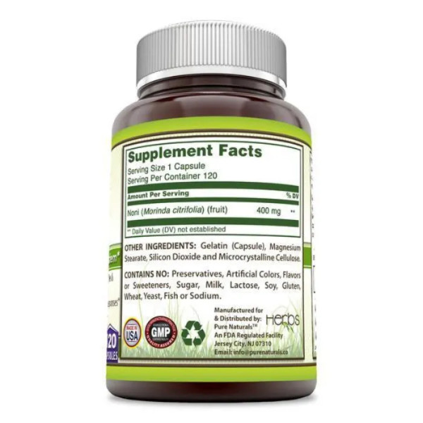 Ноні, фрукти, Noni, Pure Naturals, 400 мг, 120 капсул