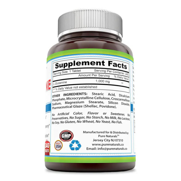 L-глутамін, L-Glutamine, Pure Naturals, 1000 мг, 240 таблеток