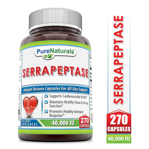 Серрапептаза, Serrapeptase, Pure Naturals, 40 000 МО, 270 капсул