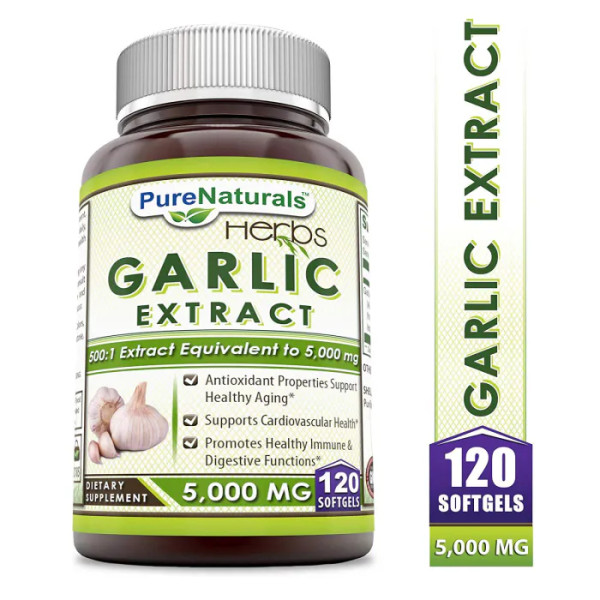 Часник, Garlic, Pure Naturals, 5000 мг, 120 гелевих капсул