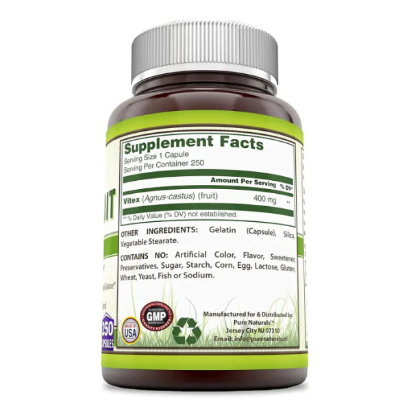 Вітекс священний, екстракт плодів, Vitex Fruit, Pure Naturals, 400 мг, 250 капсул