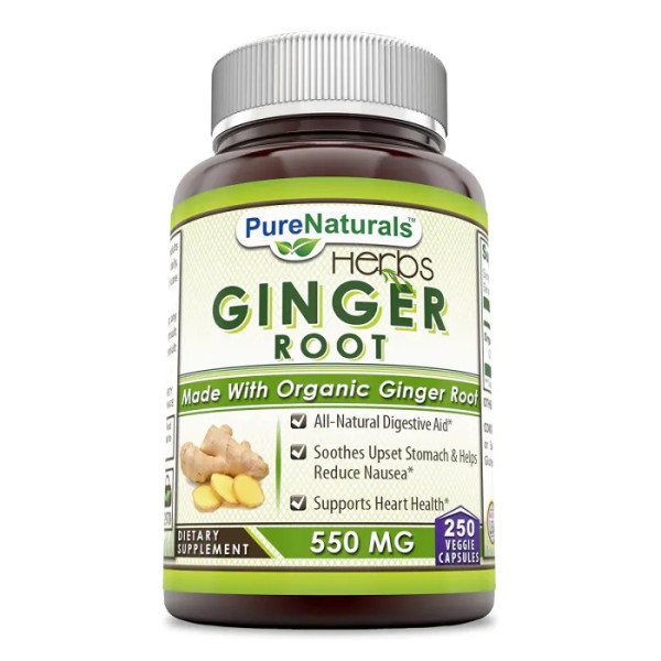 Корінь імбиру, Ginger Root, Pure Naturals, 550 мг, 250 вегетаріанських капсул
