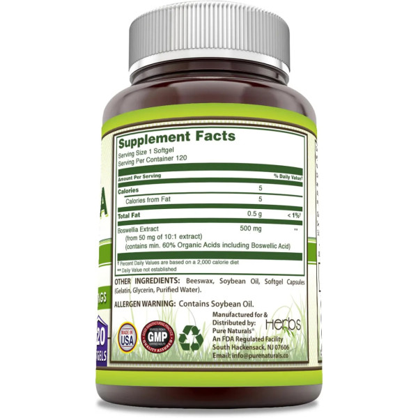 Босвеллія, екстракт, Boswellia Extract, Pure Naturals, 500 мг, 120 гелевих капсул