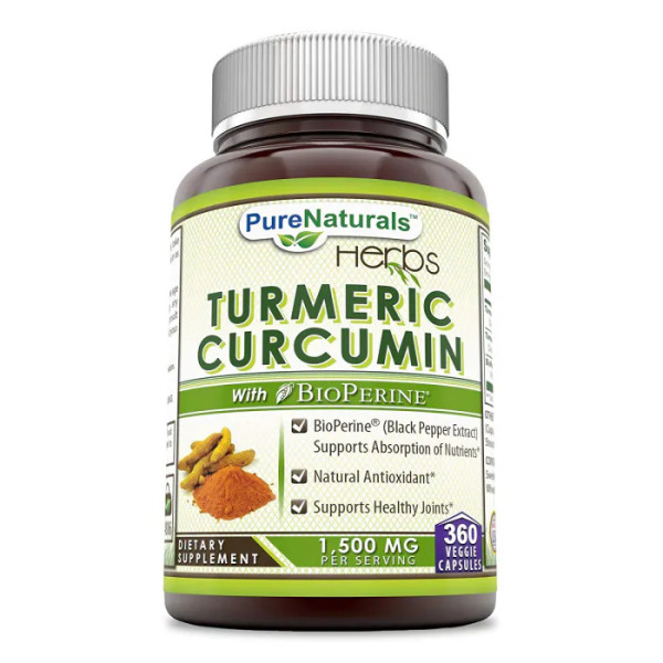 Куркумін з біоперіном, Turmeric Curcumin with BioPerine, Pure Naturals, 1500 мг, 360 вегетаріанських капсул