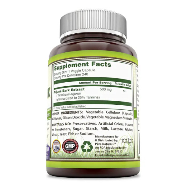 Арджуна, екстракт кори, Arjuna Bark Extract, Pure Naturals, 500 мг, 240 вегетаріанських капсул