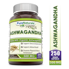 Ашвагандха 500 мг, Pure Naturals Ashwagandha, 250 вегетаріанських капсул