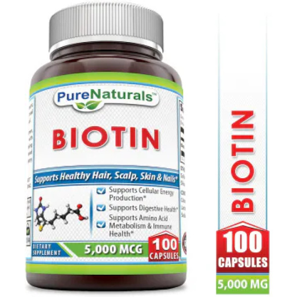 Біотин, Biotin, Pure Naturals, 5000 мкг, 100 капсул