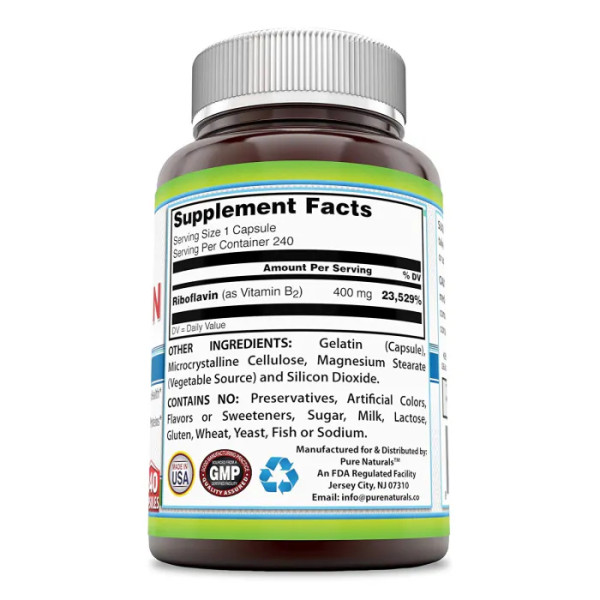 Вітамін В-2, рибофлавін, Riboflavin, Pure Naturals, 400 мг, 240 капсул