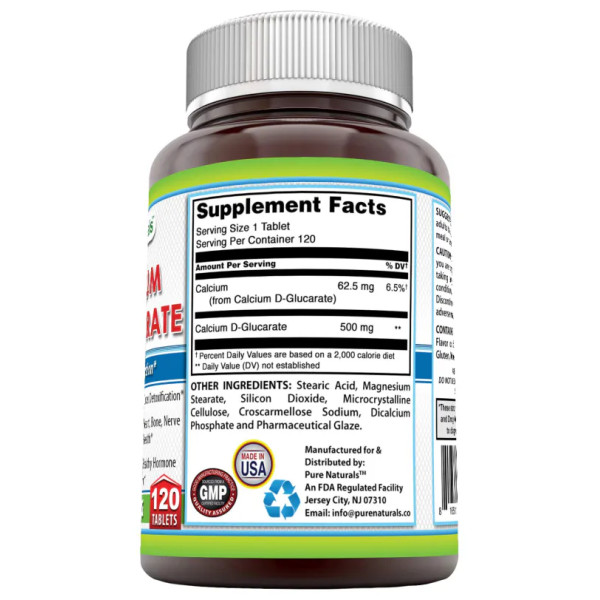 Кальцій Д-глюкарат, Calcium D-Glucarate, Pure Naturals, 500 мг, 120 таблеток