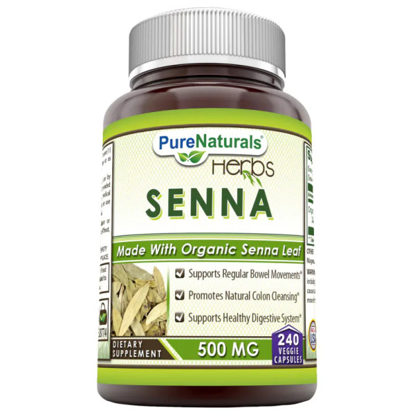 Сенна, Organic Senna, Pure Naturals, органік, 500 мг, 240 вегетаріанських капсул