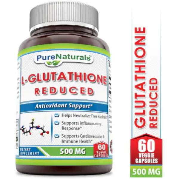 Глютатіон, L-Glutathione, Pure Naturals, 500 мг, 60 вегетаріанських капсул