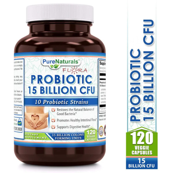 Пробіотик, Probiotic, Pure Naturals, 15 млрд. КУО, 10 штамів, 120 вегетаріанських капсул