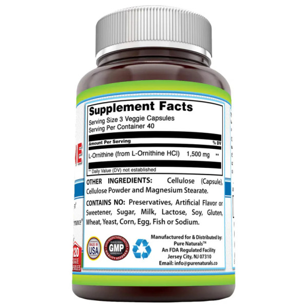 L-орнітин, L-Ornithine, Pure Naturals, 1500 мг, 120 вегетаріанських капсул