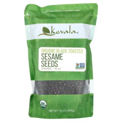 Насіння чорного кунжуту, підсмажене, нелущене, органік, Black Sesame Seeds Kevala, 454 г