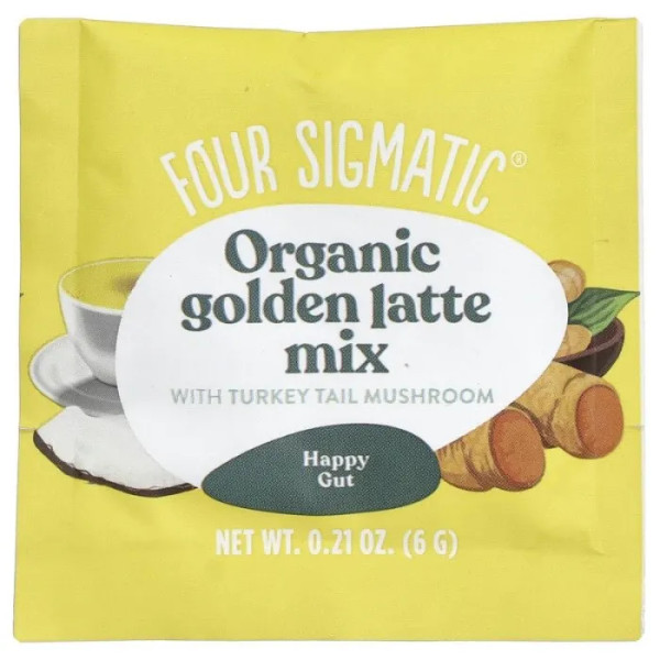 Латте з різнокольоровим трутовиком, Golden Latte Mix With Turkey Tail Mushroom, Four Sigmatic, органічний, без кофеїну, 10 пакетів по 6 г