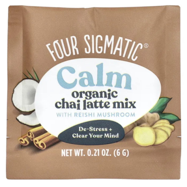 Латте з грибами рейші, Chai Latte Mix with Reishi Mushroom, Four Sigmatic, органік, без кофеїну, 10 пакетів по 6 г