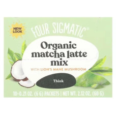 Матча-латте з Lion's Mane, органічне, Four Sigmatic Matcha Latte Mix with Lion's Mane Mushrooms, 10 пакетів по 6 г