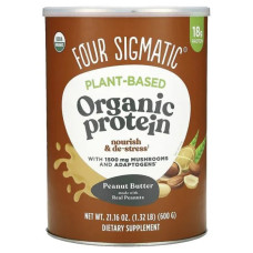 Рослинний протеїн з грибами та адаптогенами, Plant-Based Organic Protein with Mushrooms & Adaptogens Four Sigmatic, смак арахісова олія, 600 г