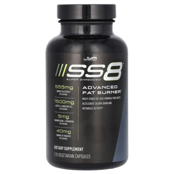 Жироспалювач, SS8 Advanced Fat Burner, JYM Supplement Science, 120 вегетаріанських капсул