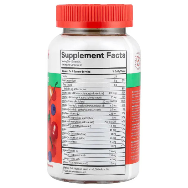 Мультивітаміни та омега для дітей, Multi & Omegas Gummies, SmartyPants, ягідний мікс та вишня, 120 органічних жувальних цукерок