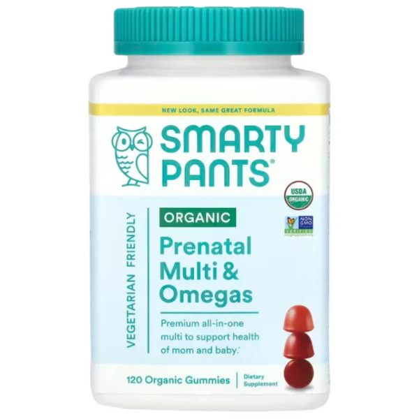 Пренатальні мультивітаміни та омега-кислоти, органічні, Organic Prenatal Multi & Omegas, SmartyPants, смак - виноград, чорниця та ягідний мікс, 120 жувальних цукерок