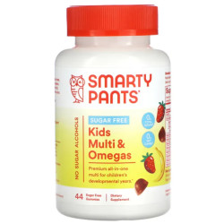 Мультивітаміни для дітей з омега без цукру, смак полуниці та банан, SmartyPants Kids Multi & Omegas, 44 жувальні цукерки