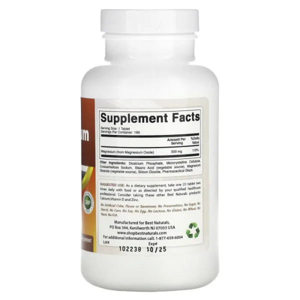 Хлорид магнію, Magnesium Chloride, Best Naturals, 520 мг, 120 таб.