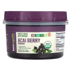 Асаї органічний порошок ліофілізований, Freeze-Dried Raw Organic Acai Berry Powder BareOrganics, 114 г