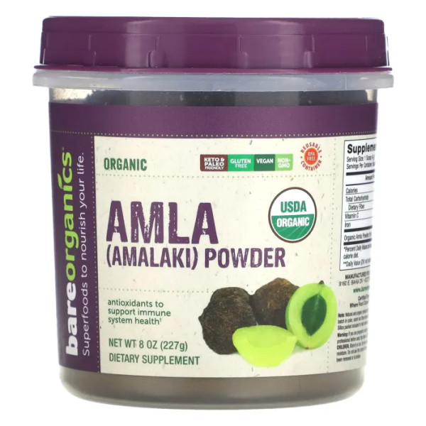 Амла, Organic Amla (Amalaki) Powder, BareOrganics, органічна в порошку, 227 г