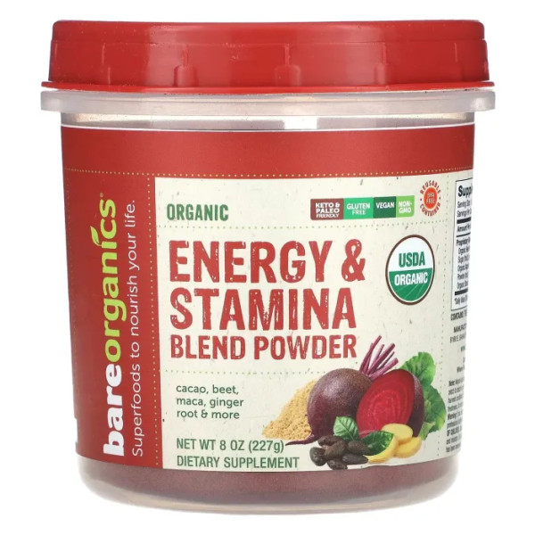 Підвищення енергії та витривалості, Organic Energy & Stamina Blend Powder, BareOrganics, Sleep, органік, 227 г