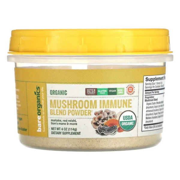 Гриби, суміш для імунітету, Organic Mushroom Immune Blend Powder, BareOrganics, органік, 114 г