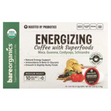 Кава з суперфудами, Coffee With Superfoods BareOrganics Energizing, середня обсмажування, 10 чашок по 11,5 г