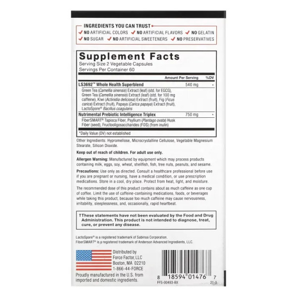 Пробіотики, + Prebiotic Fiber, Force Factor, ProbioSlim, з пребіотичною клітковиною, 120 вегетаріанських капсул