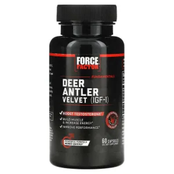 Підвищення тестостерону, Deer Antler Velvet (IGF-1), Force Factor, 60 капсул