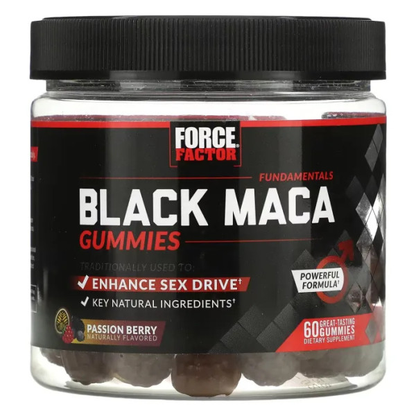 Чорна мака, Black Maca, Force Factor, Fundamentals, маракуйя, 60 жувальних таблеток