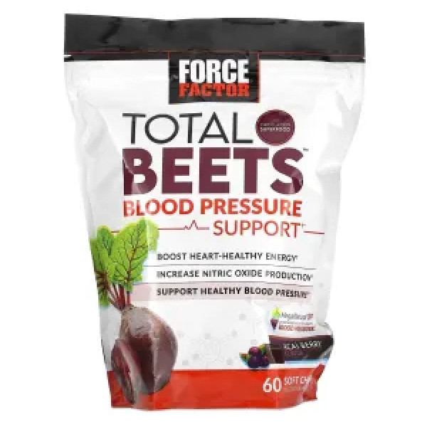 Підтримка артеріального тиску, Total Beets Blood Pressure Support, Force Factor, ягоди асаї, 60 жувальних таблеток