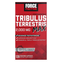 Трибулус террестрис 2000 мг, Tribulus Terrestris Max Force Factor Fundamentals, 120 растительных капсул, 500 мг в 1 капсуле