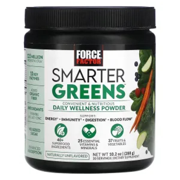 Суперфуд, Daily Wellness Powder, Force Factor, Smarter Greens, щоденний оздоровчий порошок, без добавок, 288 г