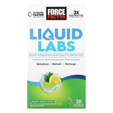Електроліти для гідратації, Force Factor Liquid Labs Rapid Hydration Electrolyte Drink Mix, смак лимон лайм 20 пакетиків по 7 г