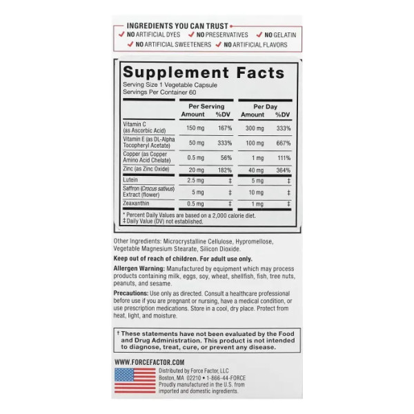 Підтримка здоров'я очей, Complete Eye Health, Advanced Vitamin & Mineral Formula, Force Factor, з вітамінами та мінералами, 60 рослинних капсул