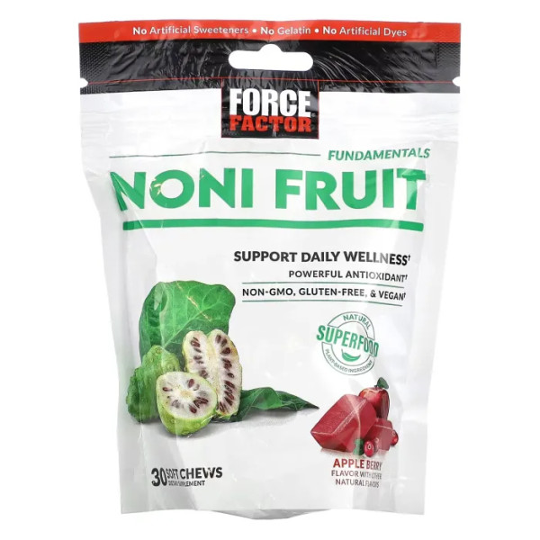 Ноні, фрукти, Noni Fruit, Force Factor, яблуко та ягоди, 30 жувальних таблеток