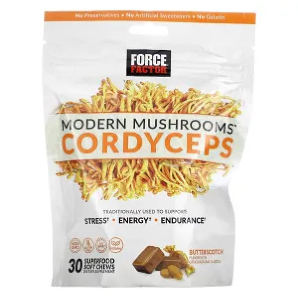 Кордіцепс, Modern Mushrooms, Cordyceps, Force Factor, іриски, 30 жувальних таблеток