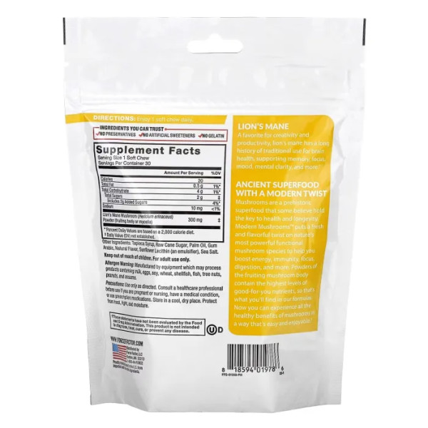 Їжовик гребінчастий із суперфудами, Modern Mushrooms, Lion's Mane, Force Factor, зі смаком ванілі, 30 жувальних таблеток