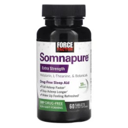 Сомнапур усиленный, Somnapure Extra Strength Melatonin L-Theanine & Botanicals Force Factor, 60 таблеток