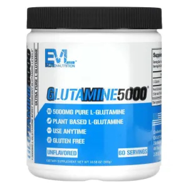 Глютамін, Glutamine 5000, EVLution Nutrition, без добавок, 5000 мг, 300 г