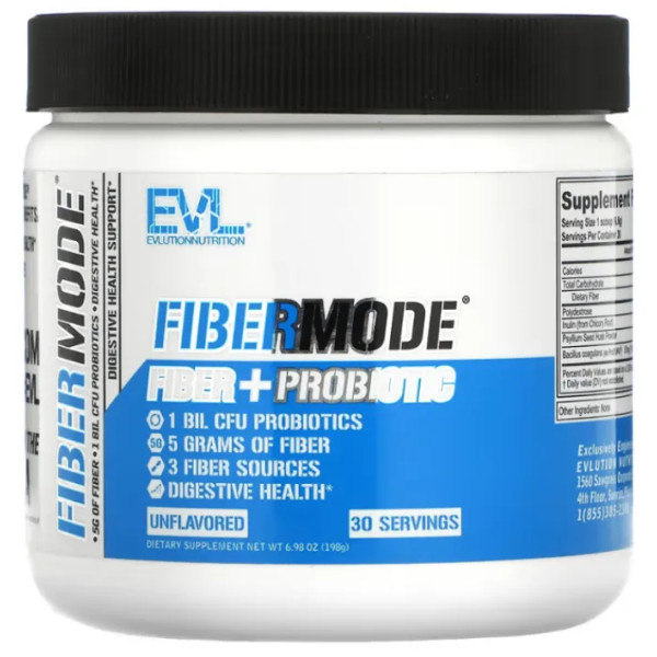 Пробіотик + клітковина, підтримка здоров'я травної системи, FiberMode, EVLution Nutrition, без смаку, 198 г