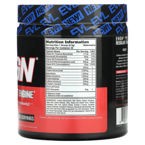 Передтренувальний комплекс, Pre-Workout Engine, EVLution Nutrition, ENGN, зі смаком кавуна, 279 г