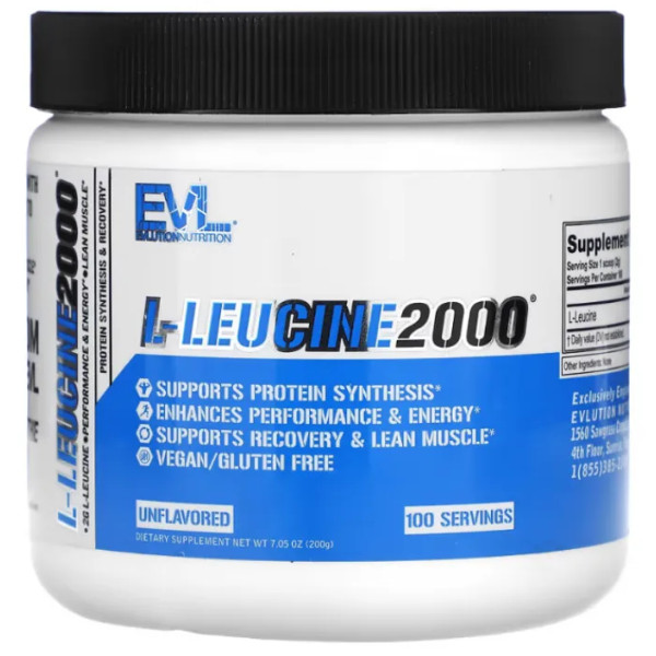 L-лейцин, L-Leucine2000, EVLution Nutrition, 2000 мг, без смаку, 200 г