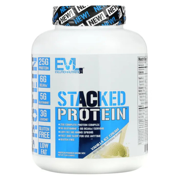Протеїн, Stacked Protein, EVLution Nutrition, комплекс, ванільне морозиво, 2268 кг